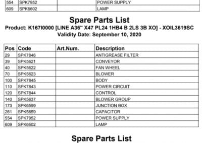 XOIL30/36/42 Parts Listing