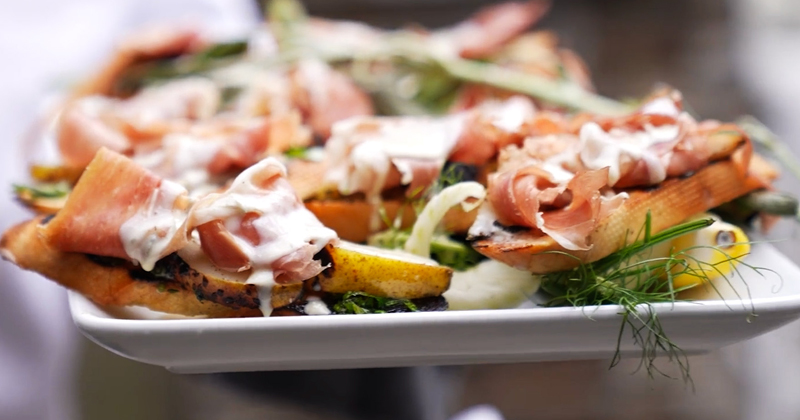 Grilled Pear & Prosciutto Bruschetta